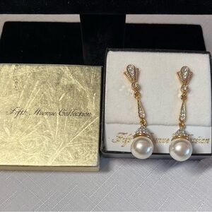 Fifth Avenue Collection Gold and Pearl Dangle Earrings. Nickel & lead free.